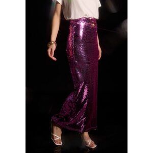Lulus Dazzling Appearance Pink Sequin High Rise Midi Skirt - Size M